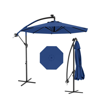 Parasol décalé 10 pi, parasol de table d'extérieur à 8 nervures avec base rotative à 360 ° et inclinaison facile, protection contre les rayons UV pour la cour, la pelouse, le jardin, la marine
