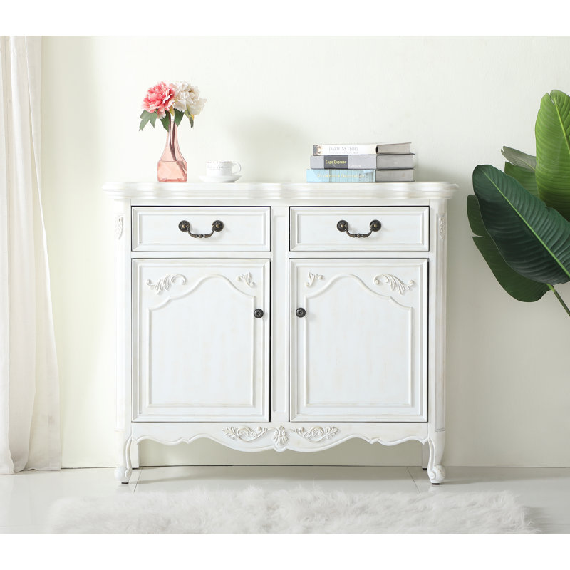 Commode décorative 2 tiroirs Cosmo, Blanc antique