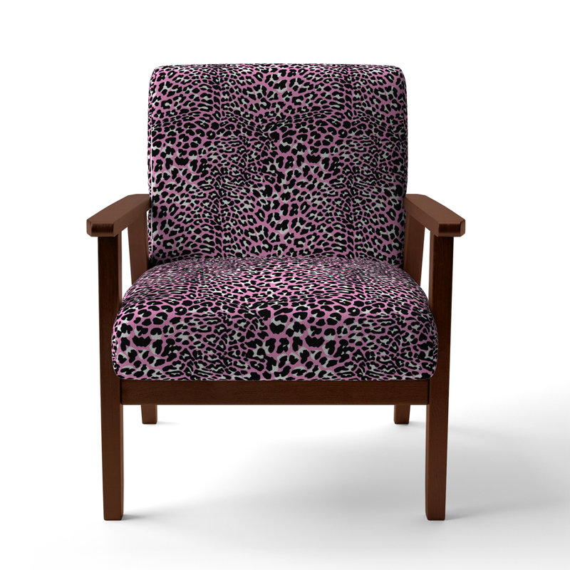 Pink And Black Leopard - Upholstered Cabin & Lodge Accent Arm Chair, Brown Square Arms