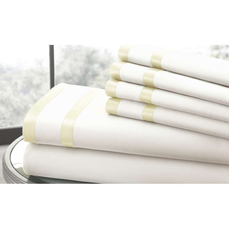 1000 Thread Count Striped Cotton Blend Sateen Sheet Set, Full Sheet Set + Fitted Sheet + 2 Pillowcases