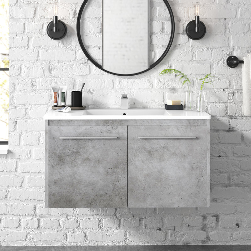 Agostini 36'' Single Bathroom Vanity with Resin Top, Concrete Gray