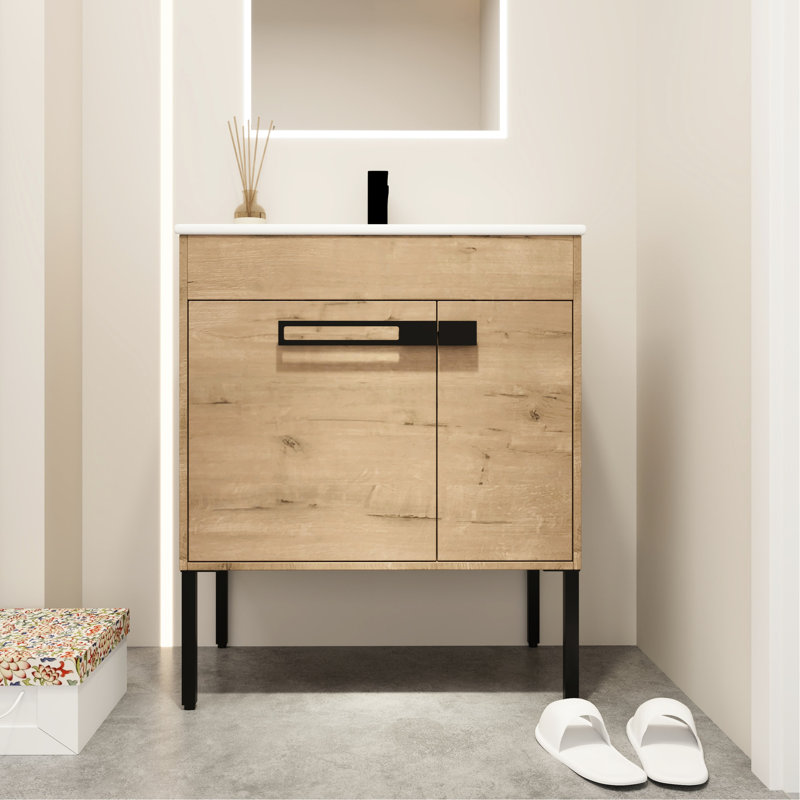 Armoire de salle de bain 30 po - Bassin de rangement spacieux en céramique de style contemporain