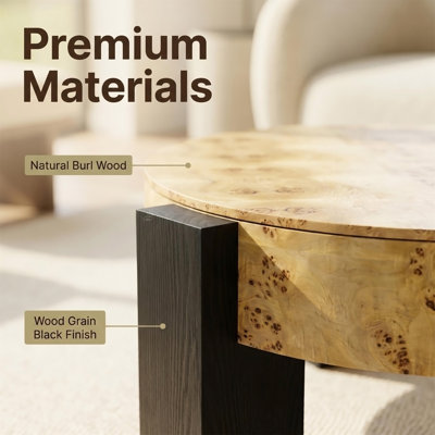 33'' Round Burl Wood Storage Coffee Table