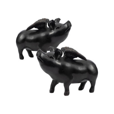Flying Pig Sculptural Accent Set of 2 7" x 3" x 5.5" Black