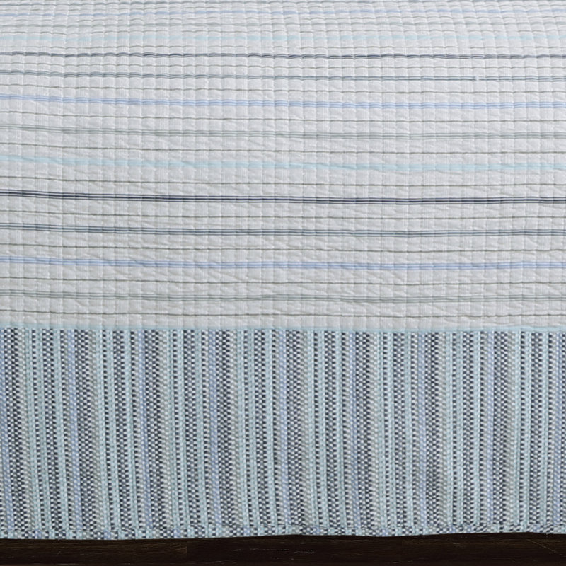Twin Blue Microfiber Reversible Quilt Set with Shams