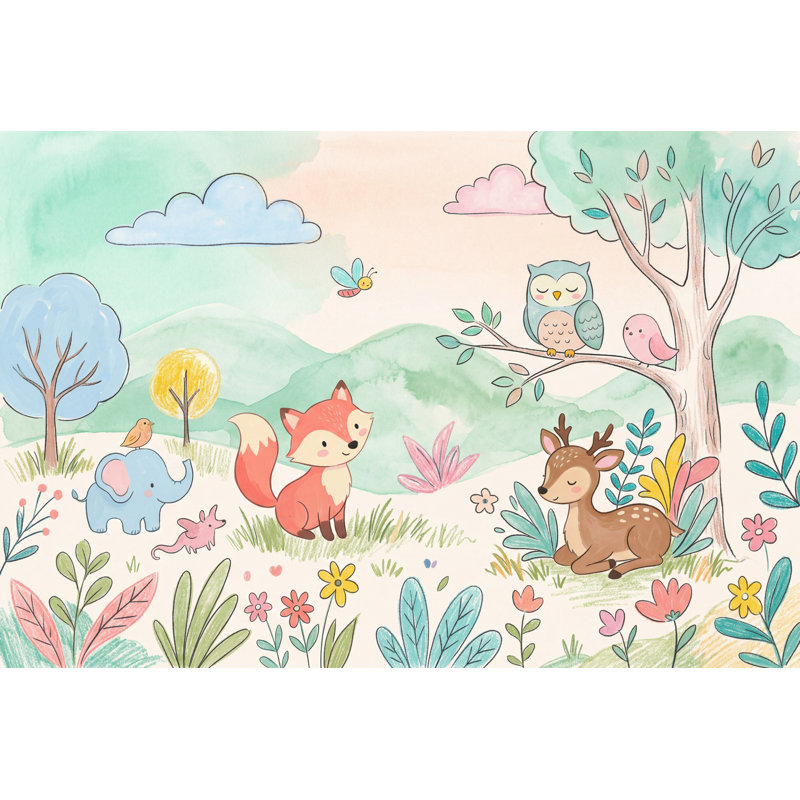 Papier peint animaux aquarelle, 100 po x 96 po, Peler et coller