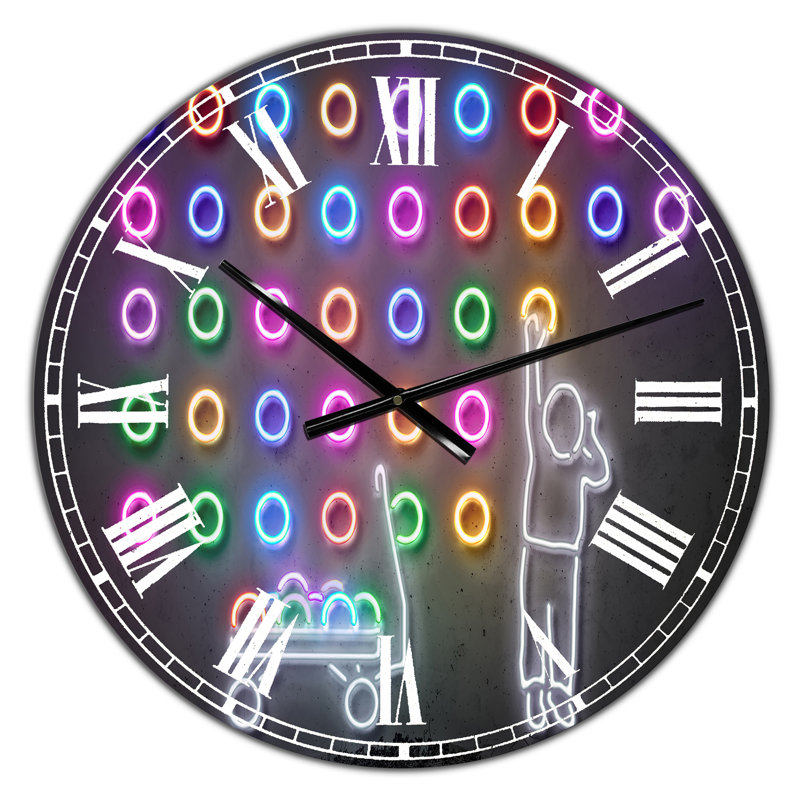 Garçon collectionnant des cercles au néon - Horloge murale moderne surdimensionnée, Surdimensionné