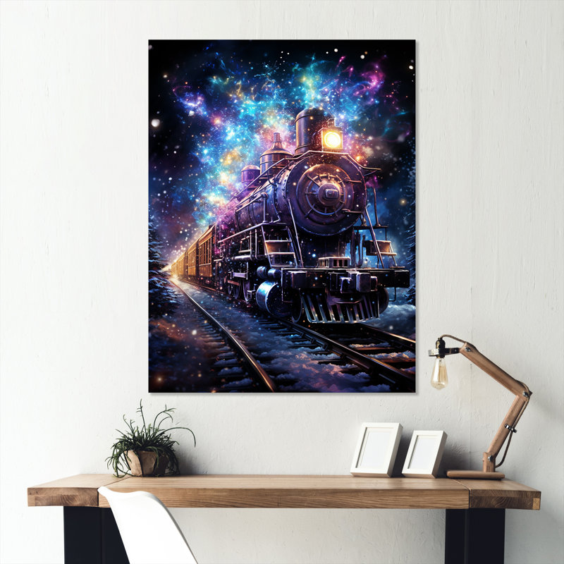 «Violet Moonlight Train Journey», art mural en métal, H 20 po x l 12 po x P 1 po