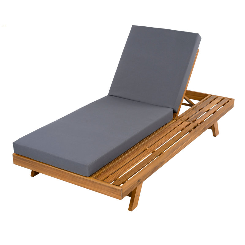 LOUNGE CHAISE SET,SPACE AVAILABLE ON ONE SIDE, ACACIA WOOD WITH WATER-RESISTANT LOUNGE CUSHIONS (Dark Grey/ & 4 INCH THICK) - MATCHING CREAM VERSION AVAILABLE