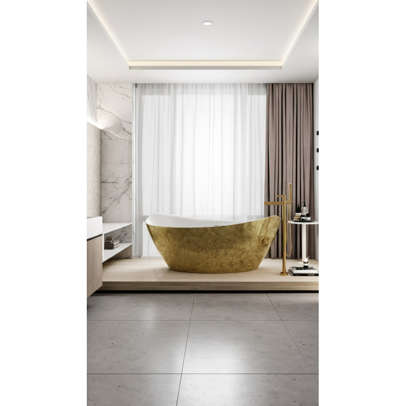 69.8'' L Freestanding Soaking Bathtub, Black/Gold
