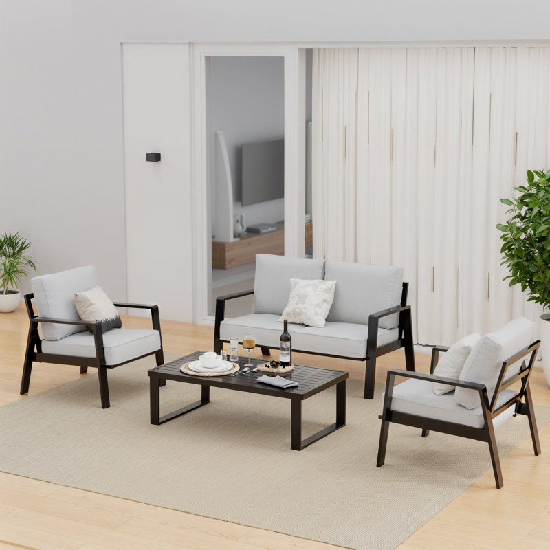 2 Pieces Aluminum Outdoor Armchair, Oversized Patio Couch, Modern Sofa All Weather Metal Furniture Set with 5.5" Cushions