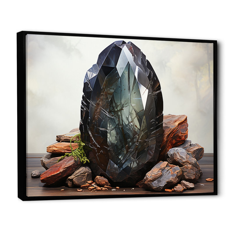 Gris et beige, pierre spirituelle hématite, reproduction sur toile, H 24 po x l 32 po x P 1 po, Cadre flottant noir