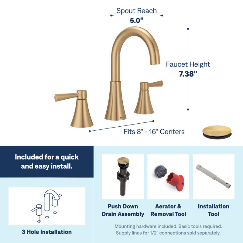 Robinet de salle de bain moderne à deux poignées Moen Ronan, valve incluse, Doré bronze