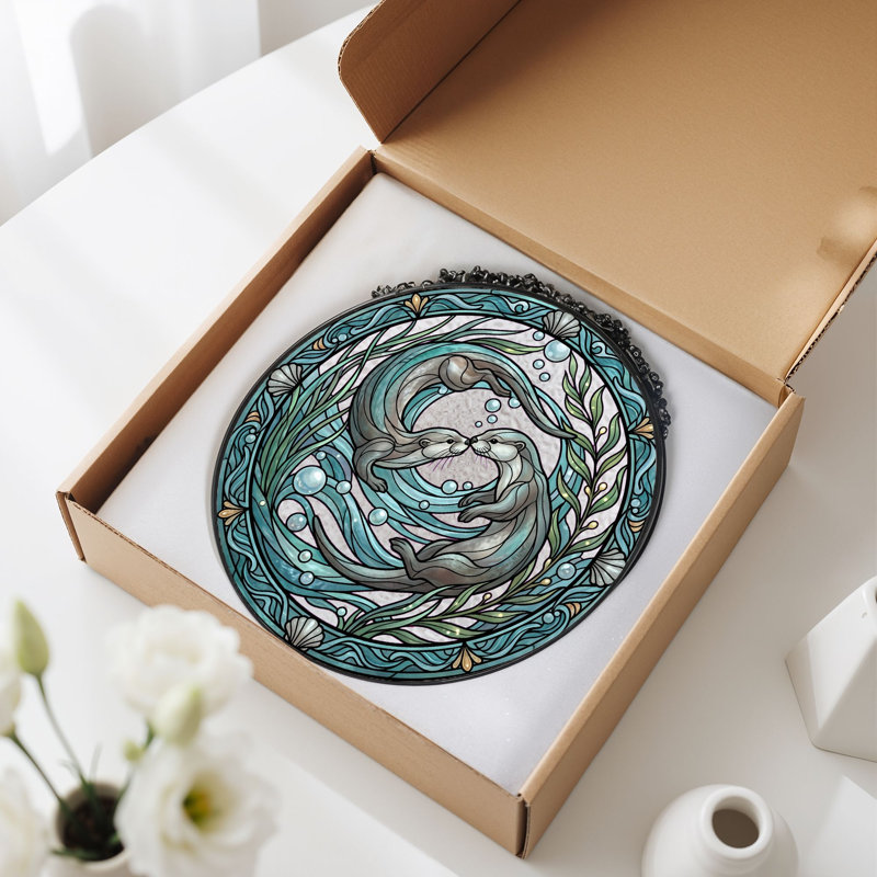 Panneau de vitrail de loutre Love Glass 7,8H, H 7,8 po