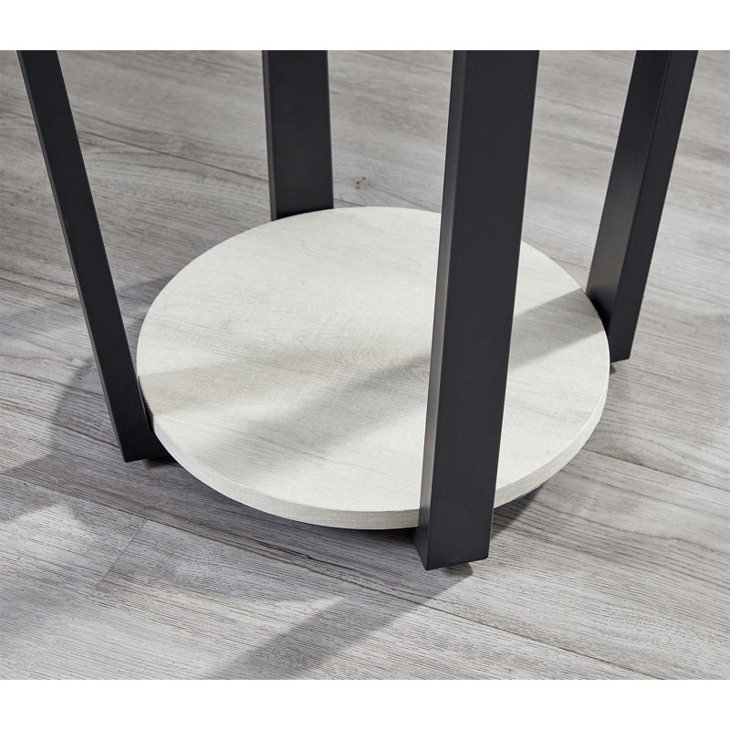 Contemporary Round End Table With Shelf,