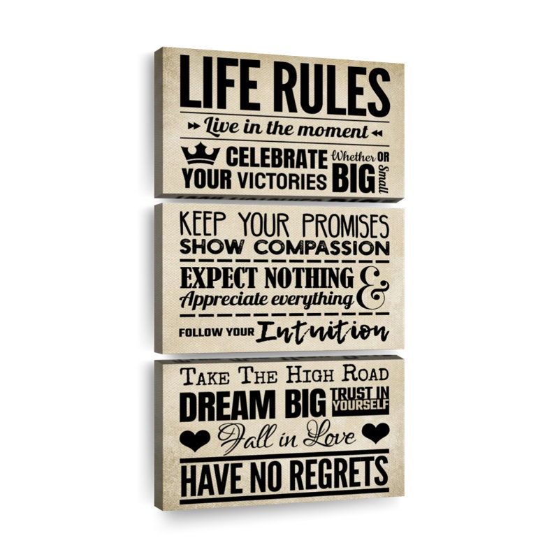 «Life Rules», impression sur toile, H 32 po x l 15 po x P 1,25 po