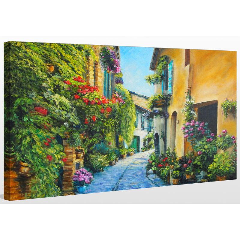 «Flower Street in Italy», reproduction d'art sur toile tendue, H 24 po x l 40 po x P 1 po