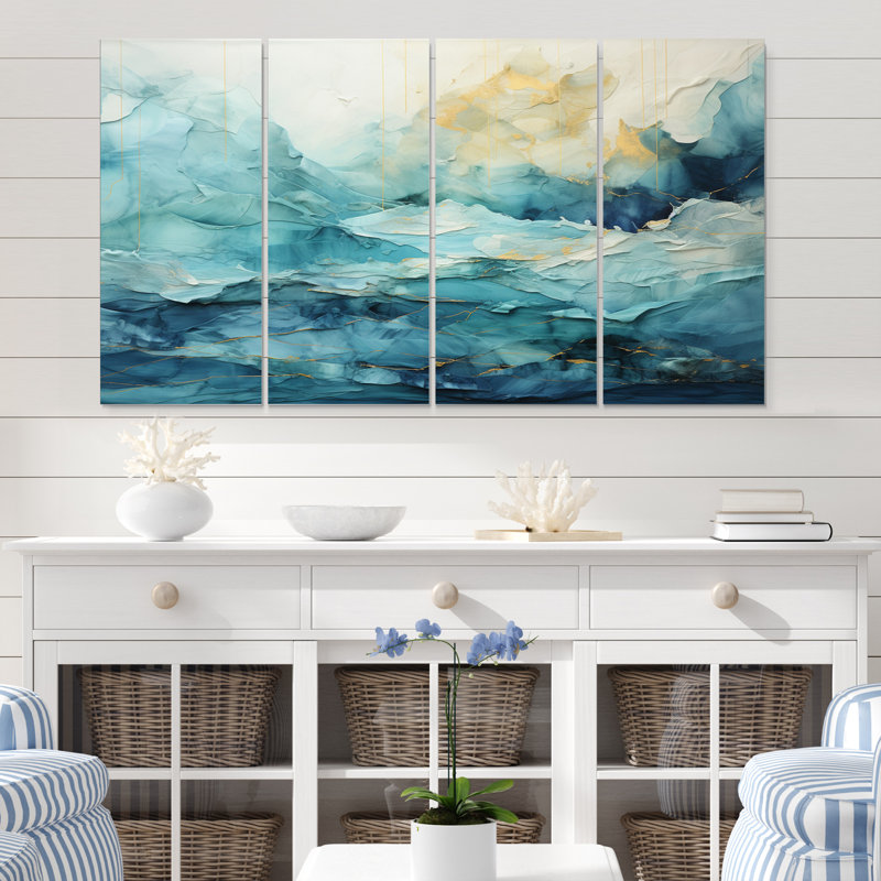 Petrie " Teal Yellow Ocean Serenade Pastoral III " 4 - Pieces