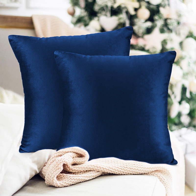 Luxurious Velvet Cushion Covers for Sofa Or Bed (Set Of 2), Navy