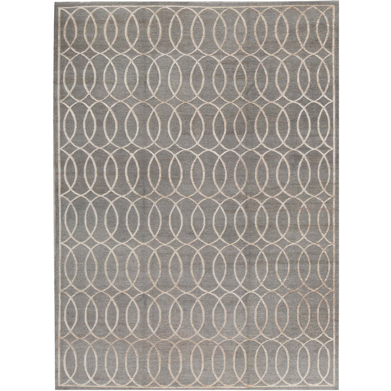 Geometric Area Rug in Dark Moss Green