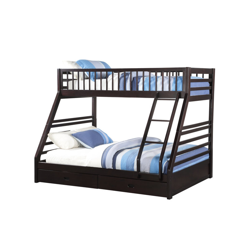 Lit superposé simple TG / grand avec rangement et 2 tiroirs, configuration convertible, système de lattes, façade avant, garde-corps pleine longueur, conception de tiroir français, boiserie en pin, capacité de poids de 220 lb,
