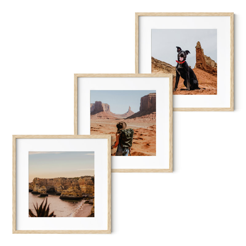 Cadre photo en bois - ensemble de 3, Beige, 16 po x 16 po avec passe-partout pour 12 po x 12 p