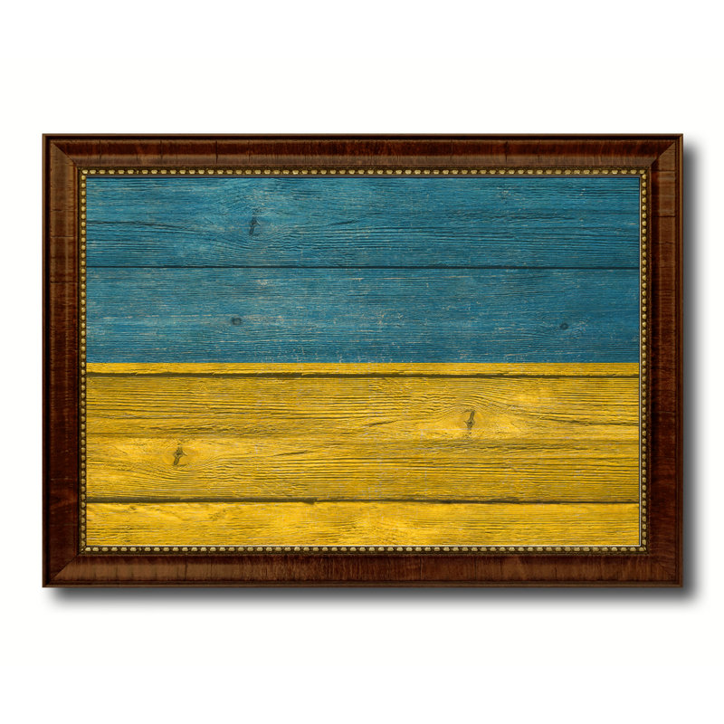 «Drapeau de l'Ukraine», impression sur toile encadrée, H 15 po x l 21 po x P 1 po, Encadrement brun