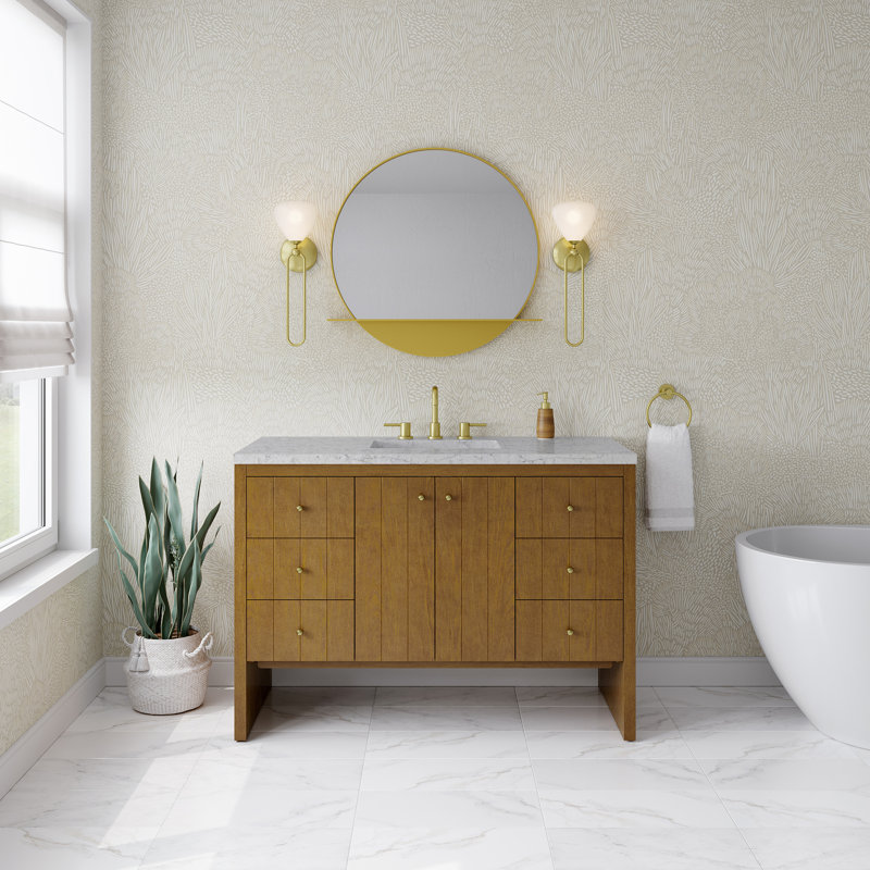 Hudson 48" Single Bathroom Vanity Set, Ethereal Noctis, 8" Widespread, Honey Oak