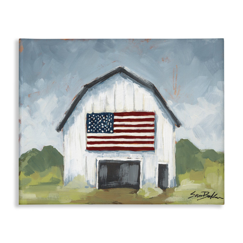  «Patriotic Country Barn», art mural sur toile par Sara Baker, H 24 po x l 30 po