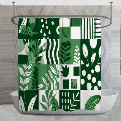 Leaf Collage Shower Curtain -  Nature Bathroom Decor Mid Century Modern