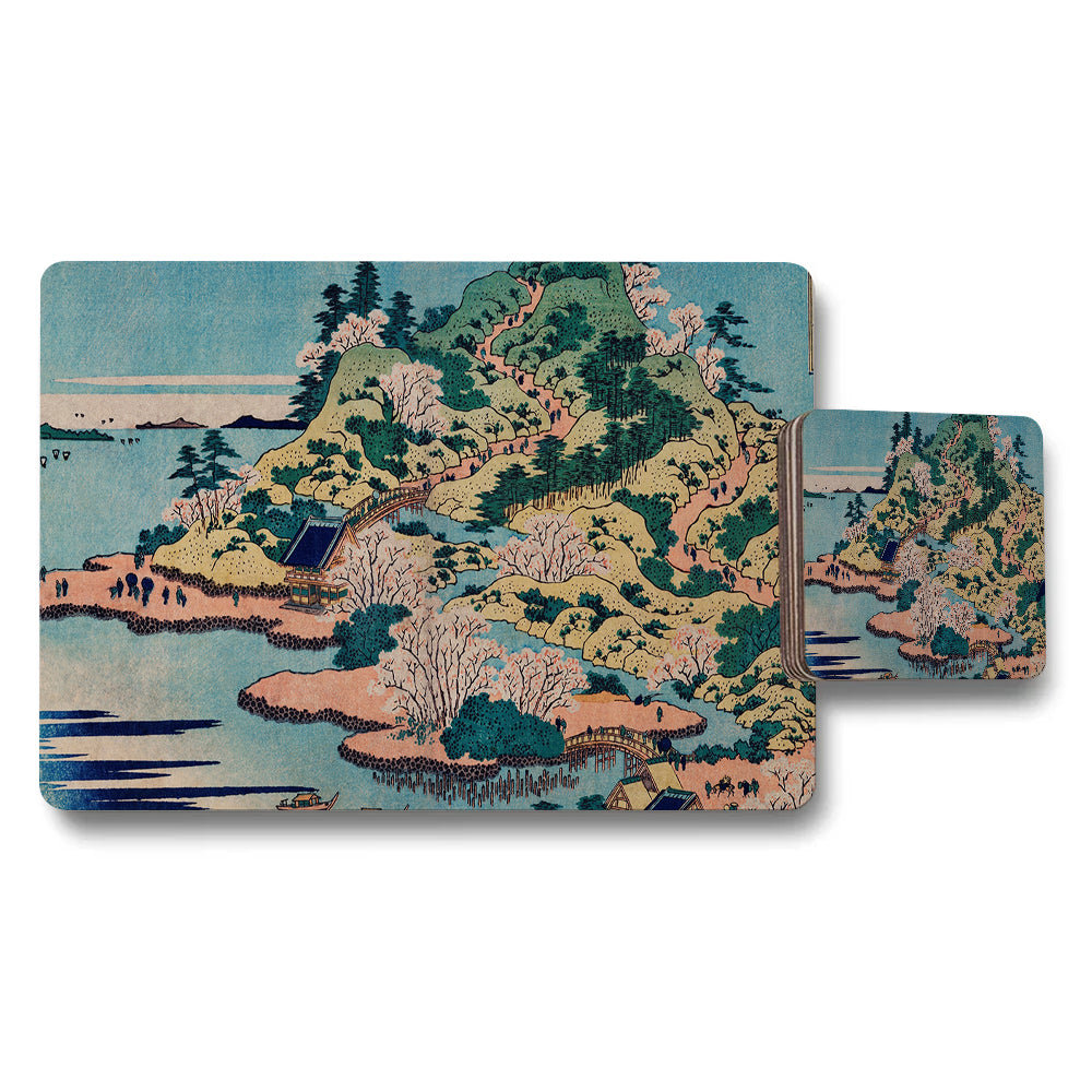 Japanese Ukiyoe Landscape Placemats And Coaster Set