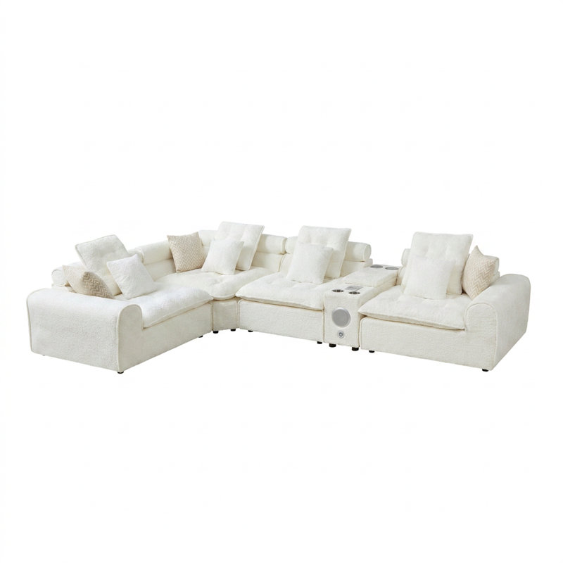 Canapé modulaire surdimensionné en L à siège profond 137,7 po avec coussins décoratifs, Blanc
