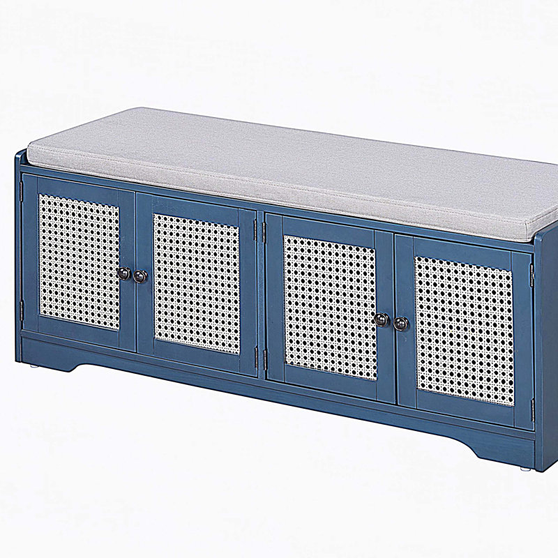 Banc de rangement rustique multifonctionnel pour chaussures avec coussin amovible, Antique Navy,Beige