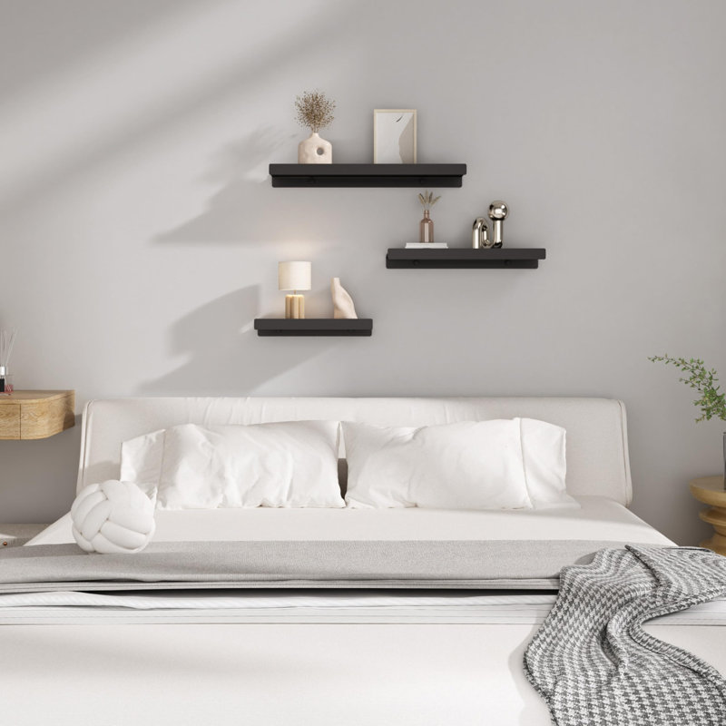 Tablettes flottantes pour le mur, tablettes murales avec rebord pour le rangement, tablettes en métal pour la décoration intérieure, paquet de 2 noir de 20 pouces