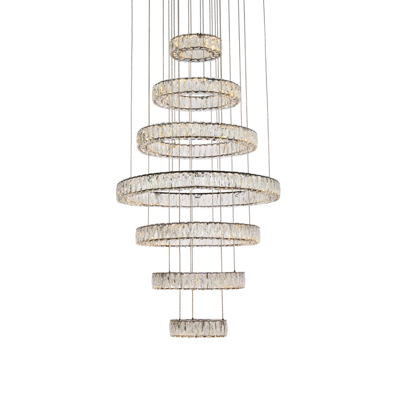 Lustre unique à 7 lumières à DEL avec accents en cristal Steveson, Noir, H 38 po x l 40 po x P 40 po