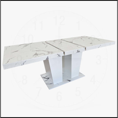 Rectangular Extendable Dining Table for 6-10 People, Veined Travertine Pattern, Simple and Elegant Design, 160-200 cm