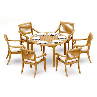 Ensemble de salle à manger 7 pièces en bois de teck de qualité A: ensemble de chaises à accoudoirs empilables 48 po # 11AB1006