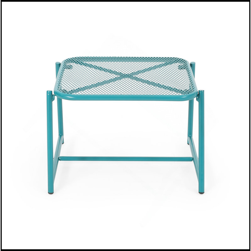Durable Weather-Resistant Patio Side Table With Mesh Top For Outdoor Convenience And Style, Teal