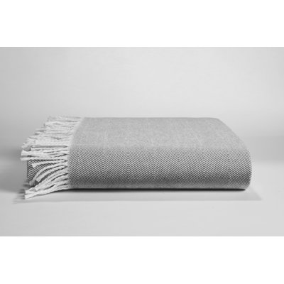 Herringbone Throw w/Fringe White/Gray