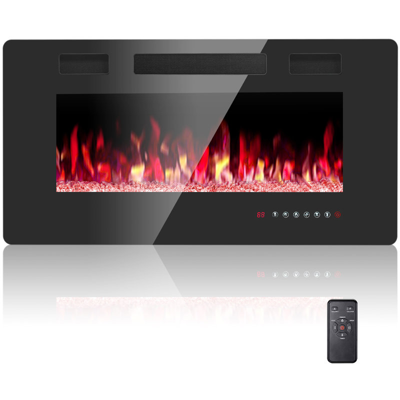 Recessed&Wall Mounted Electric Fireplace,750W/1500W,Remote Control With Timer, Adjustable Flame, 18.11" H x 36" W x 3.85'' D
