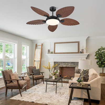 52" Palm Leaf Ceiling Fans With Lights And Remote,Wet Rated Tropical Ceiling Fans For Patios Porch Gazebo Pergola