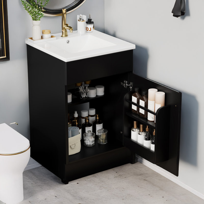Meuble-lavabo de 20 po avec lavabo, Noir, noir, noir, noir