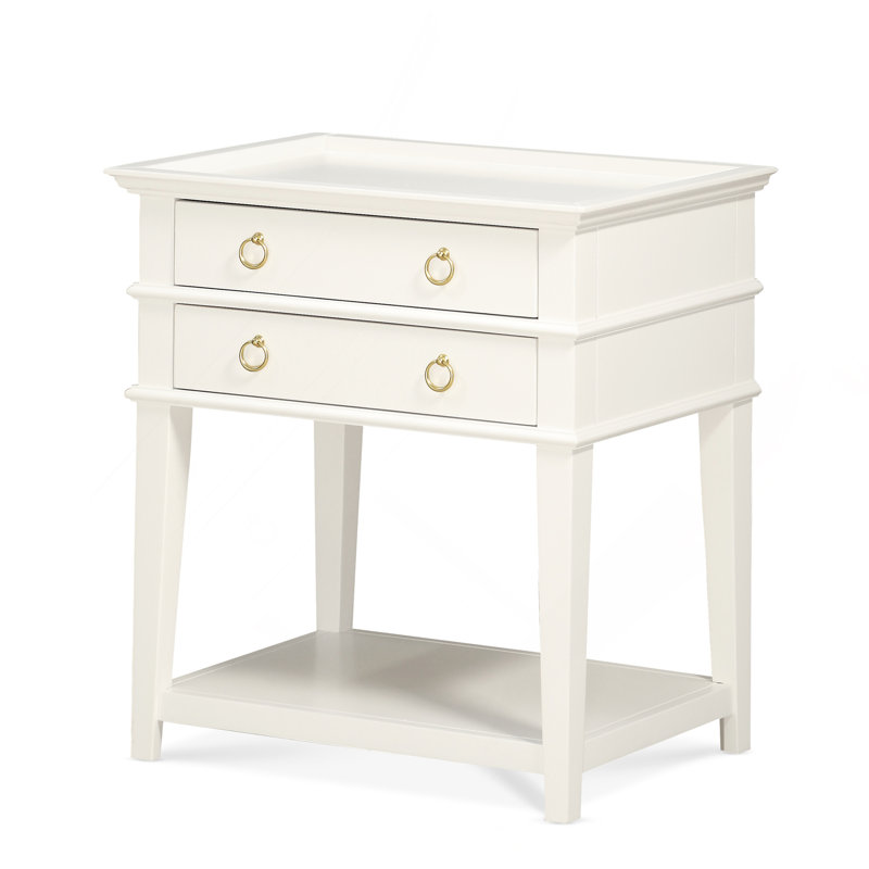 Carmona White 2-Drawer Tray Top Nightstand, White