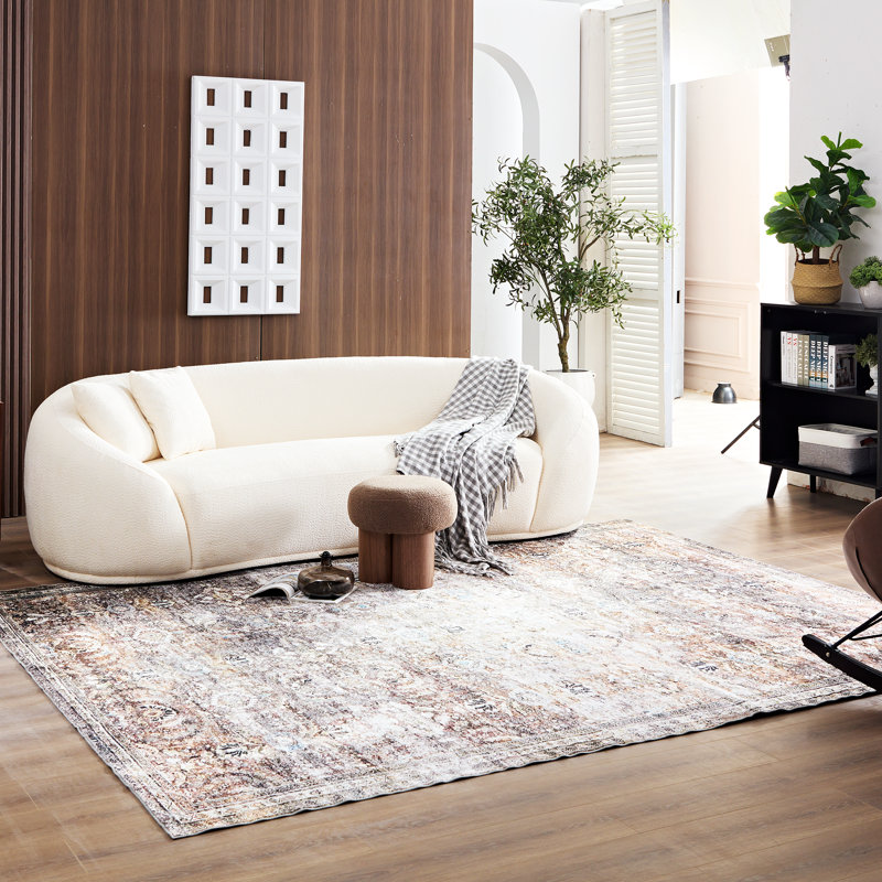 Tapis oriental brun / rouille lavable à la machine Aarusan, Rectangle 5 pi 3 po x 7 pi 3 po