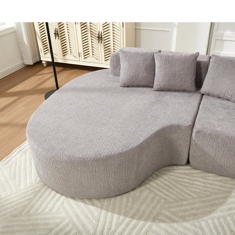 Canapé désossé, canapé modulaire incurvé avec 5 coussins, canapé désossé en forme de L, Gris chenille