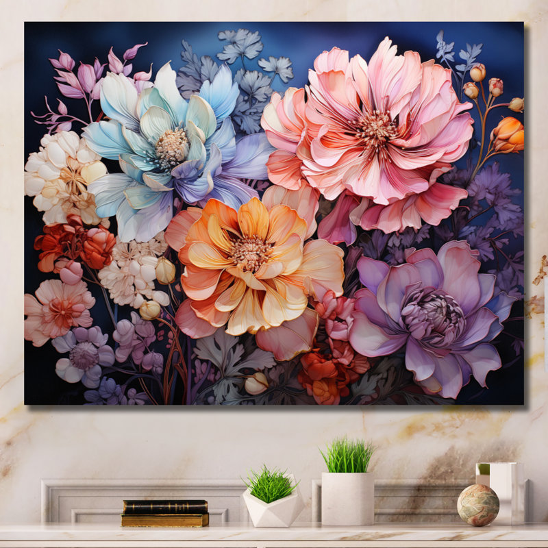 Coral Floral Symphony II - Abstract Botanicals, art mural sur toile, L 44 po x H 34 po, Toile tendue