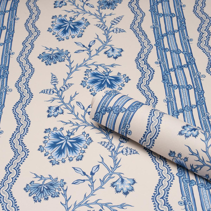 Parvati Floral Stripe Wallpaper, Blue