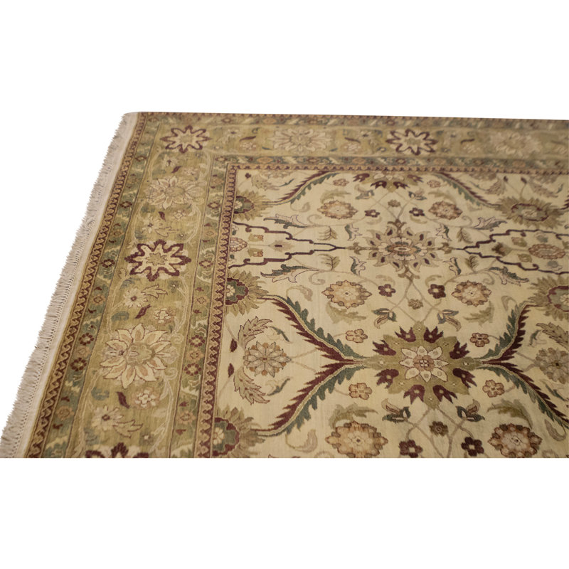 Tapis crème et doré de haute qualité noué à la main