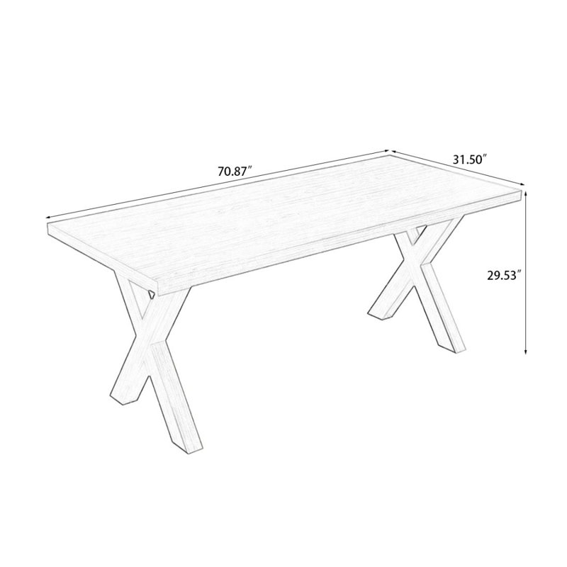 Solid wood rectangular brown dining table, 29.53"H x 70.87"L x 31.5"W