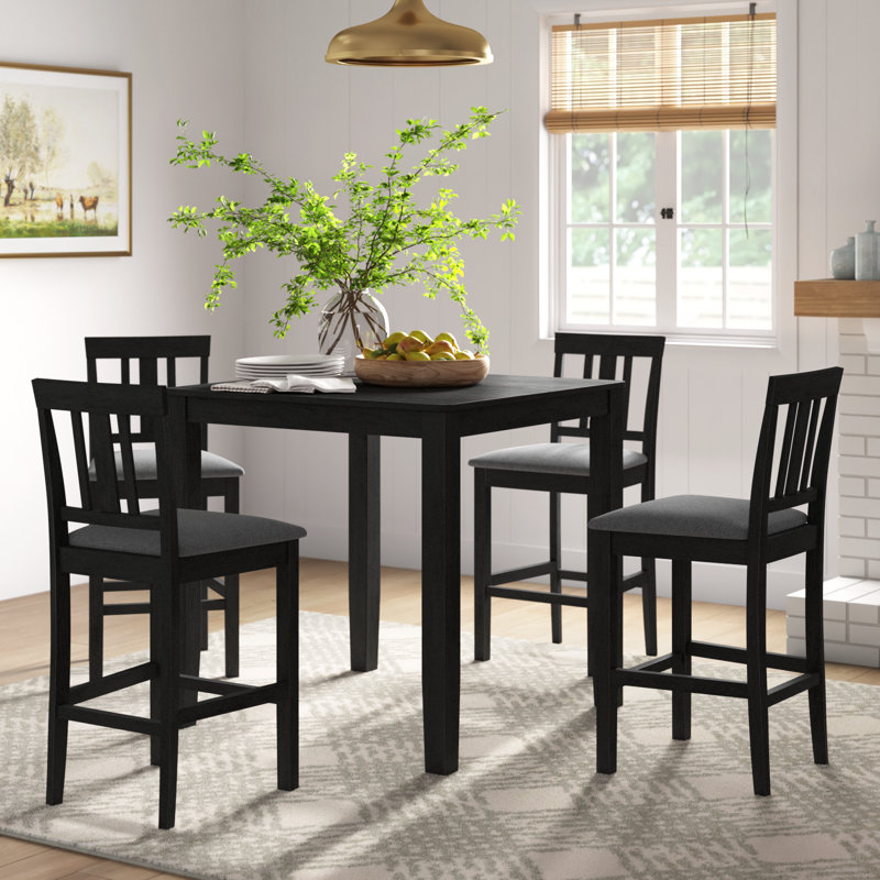 Ance 4-Person 5-Piece Solid Wood Dining Set, Black